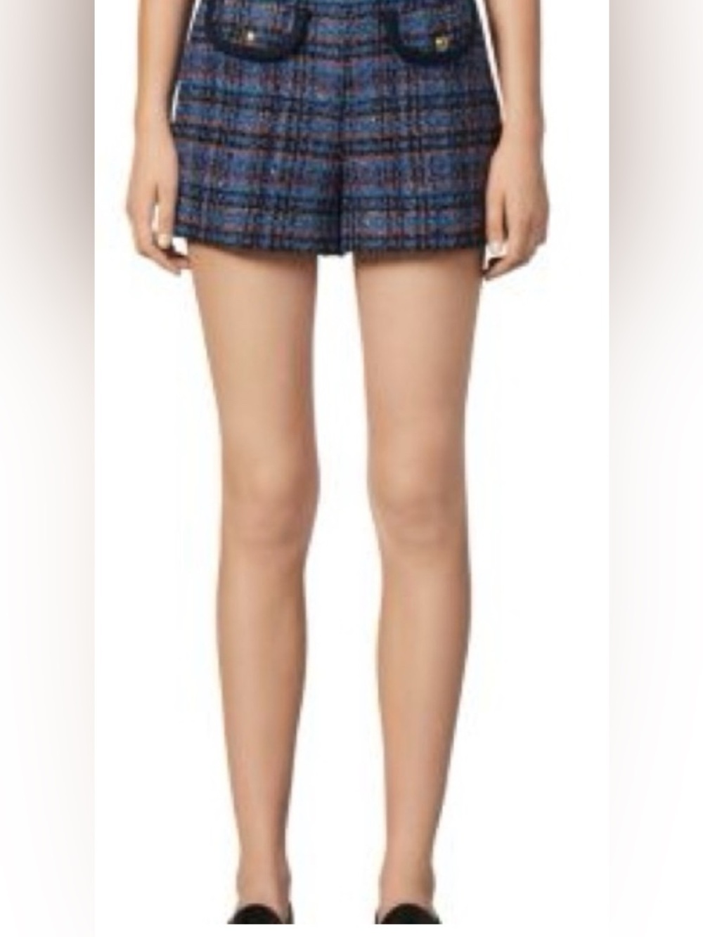 Sandro Blue Multi Tweed Shorts with Navy Trim - Picture 2 of 8